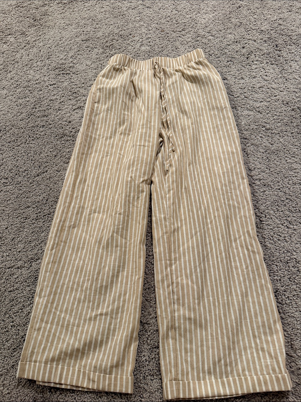SHEIN Beige and White Striped Straight-Leg Pants